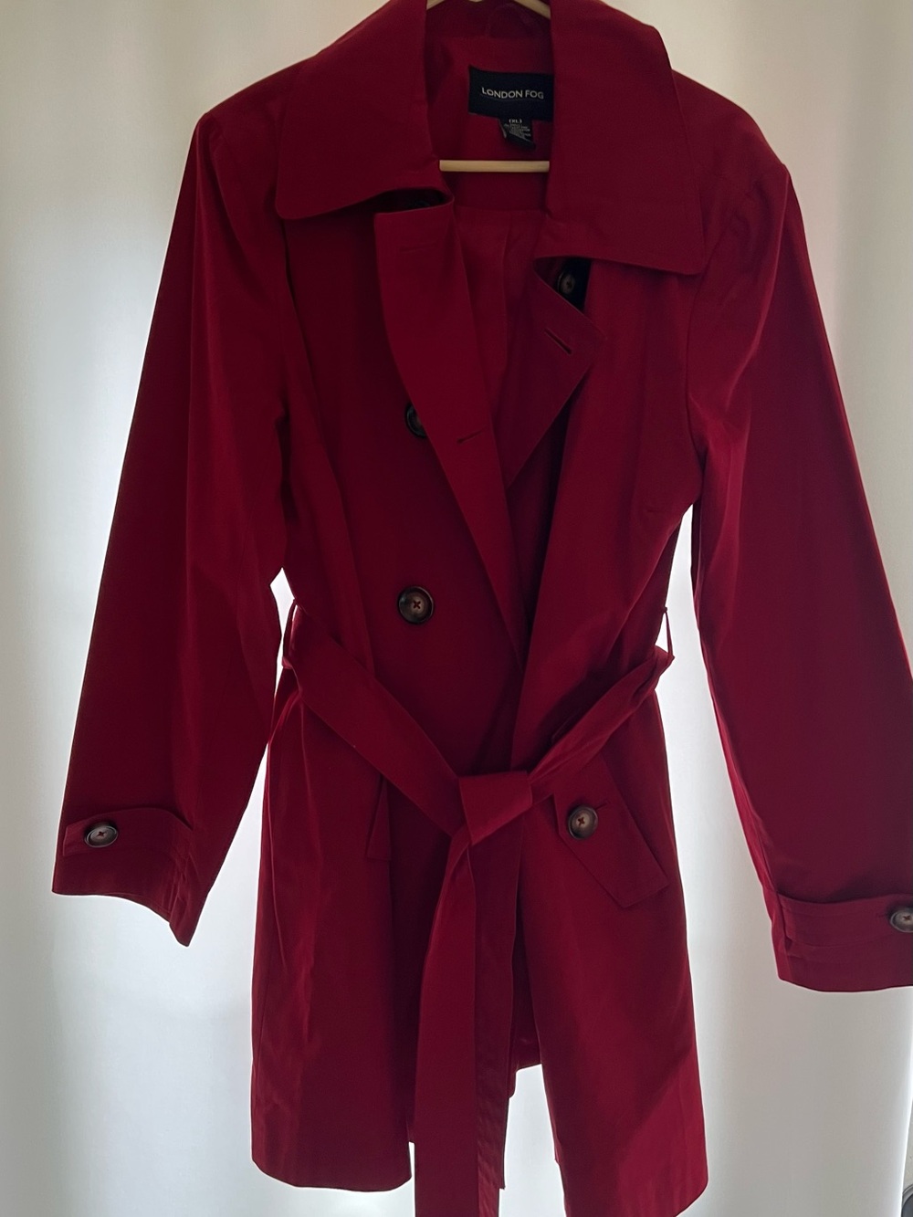 London Fog Red Long Sleeve Belted Trench Dress